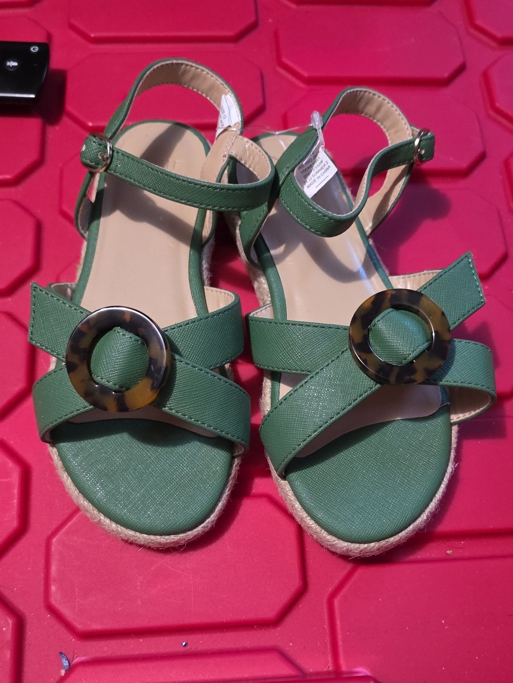 Janie and Jack Green Girls' Ankle-Strap Sandals with Tortoiseshell Ring